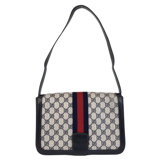 GUCCI Shoulder Bag GG Supreme canvas, leather Gray navy Sherry Line Old Gucci Women