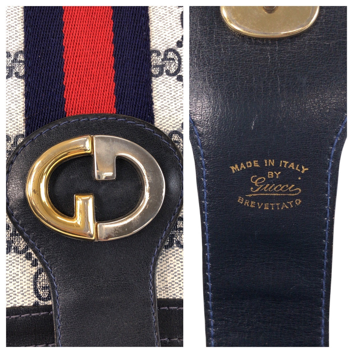 GUCCI Shoulder Bag GG Supreme Canvas Gray navy Sherry Line Old Gucci
