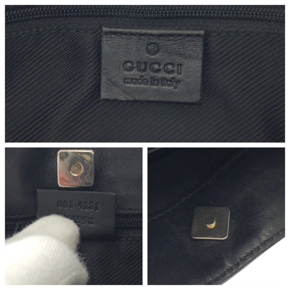 GUCCI Shoulder Bag 001 4231 GG canvas Black Silver Metal Shoulder Bag handbag Women