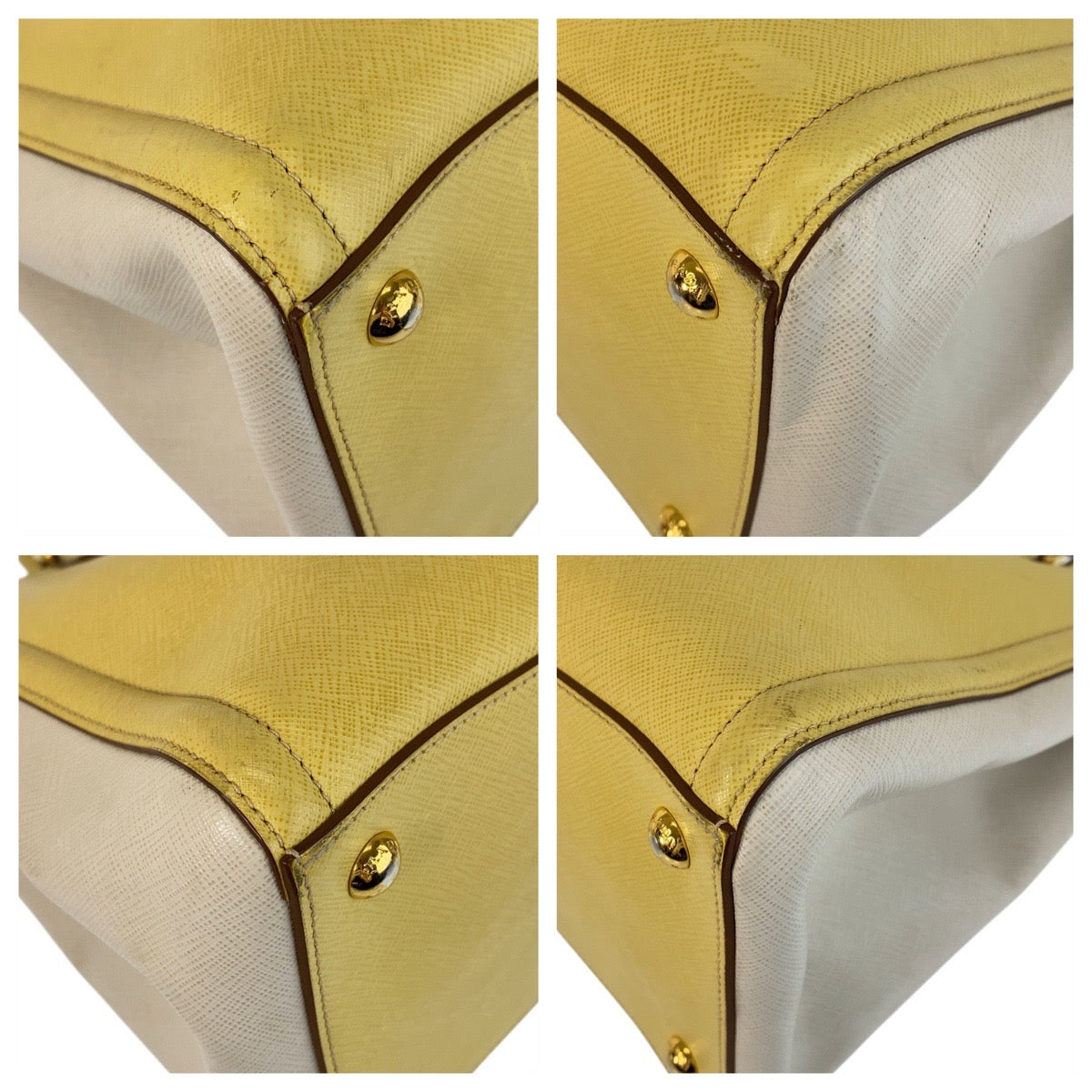 PRADA Handbag leather Yellow Gold Metal Safiano