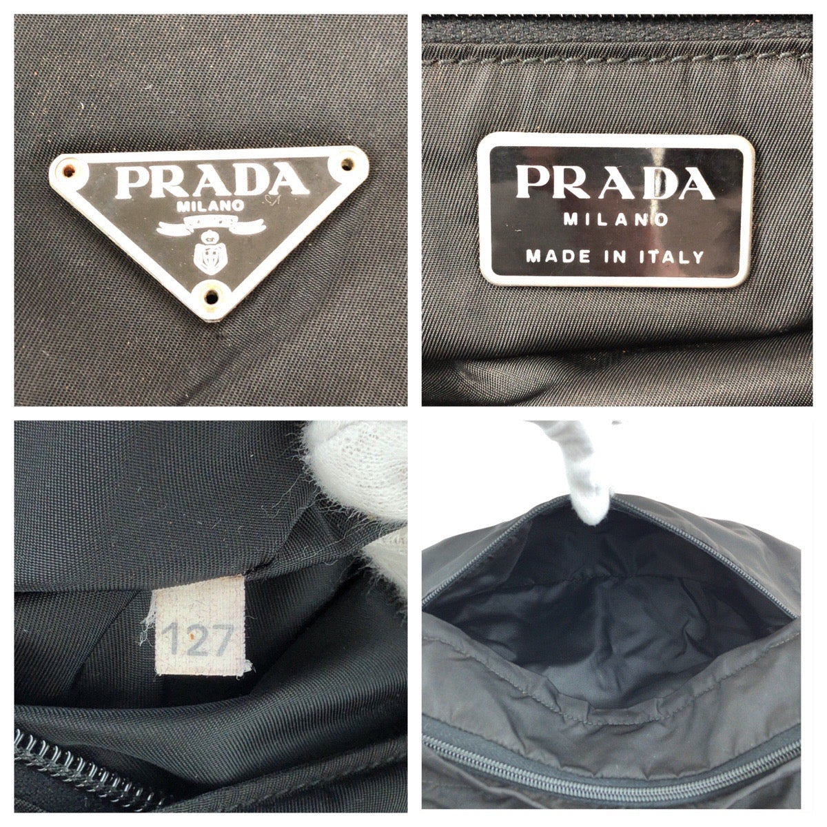 Prada Tessuto Triangle Logo Plate Nylon Shoulder Bag