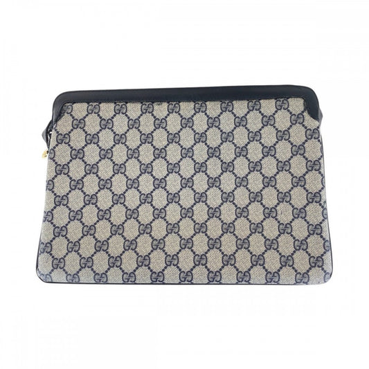 GUCCI Shoulder Bag 010 378 GG Supreme canvas, leather Navy Gold Metal Shoulder Bag pochette Old Gucci Shelly Line Interlocking Women