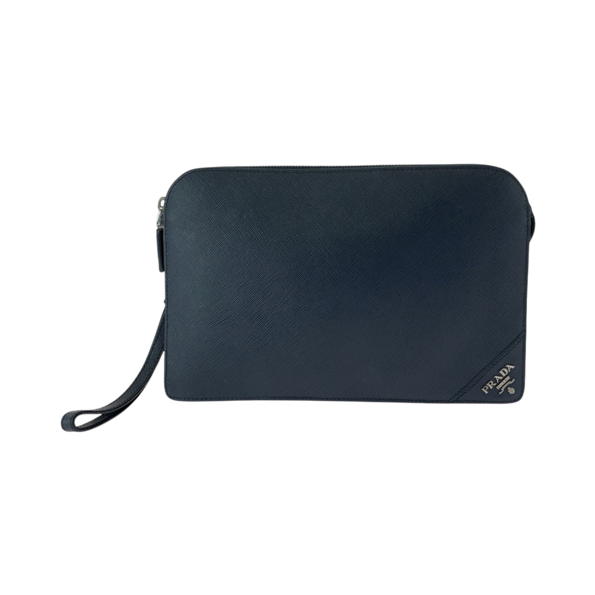 PRADA Clutch bag 2VF056 leather Navy SilverMetal Clutch bag business bag Safiano logo mens