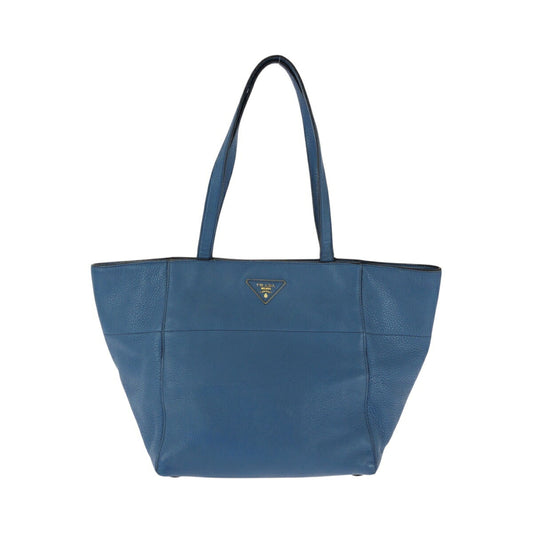 Prada Vitello Daino Triangle Logo Plate Blue Leather 2way Bag