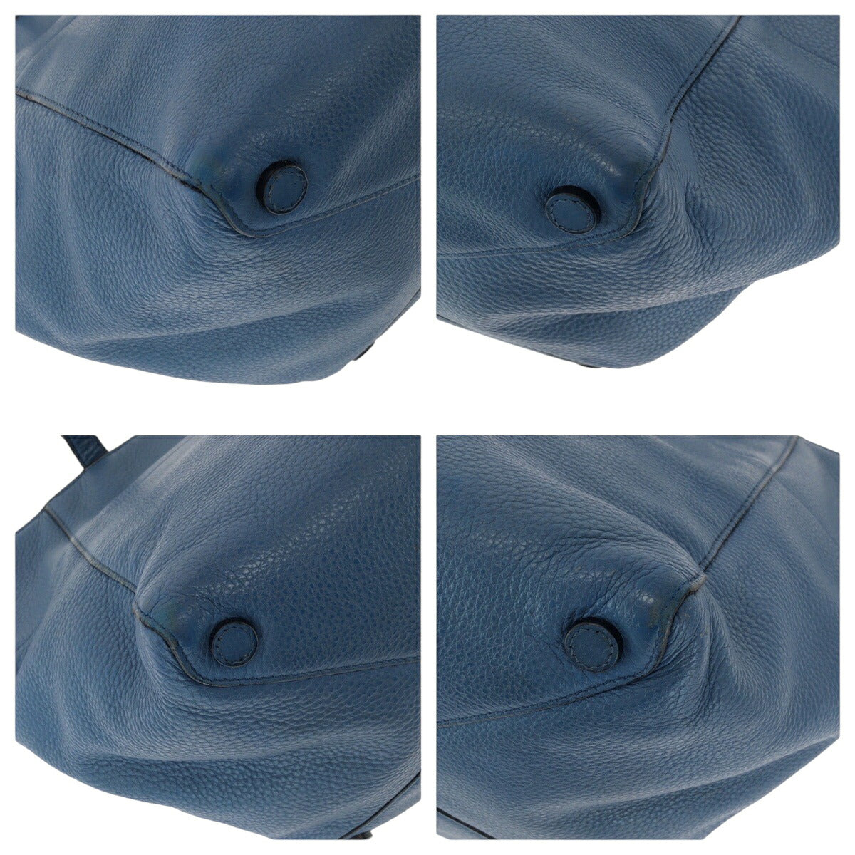 Prada Vitello Daino Triangle Logo Plate Blue Leather 2way Bag