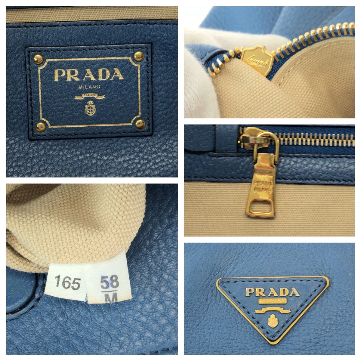 Prada Vitello Daino Triangle Logo Plate Blue Leather 2way Bag