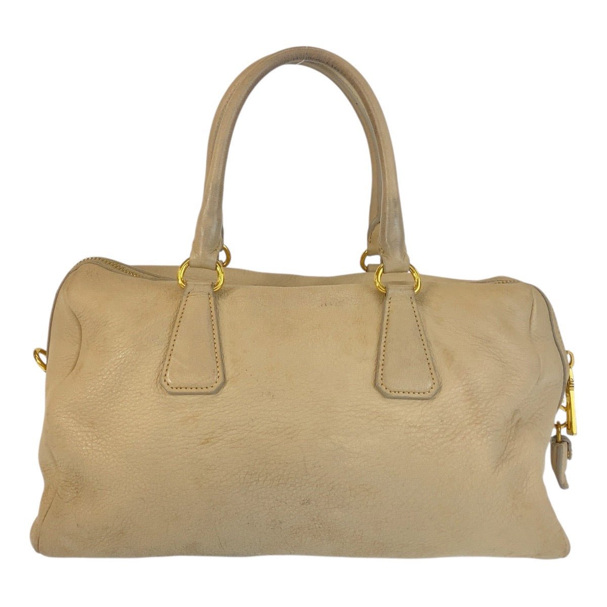 PRADA Handbag leather Beige Gold Metal