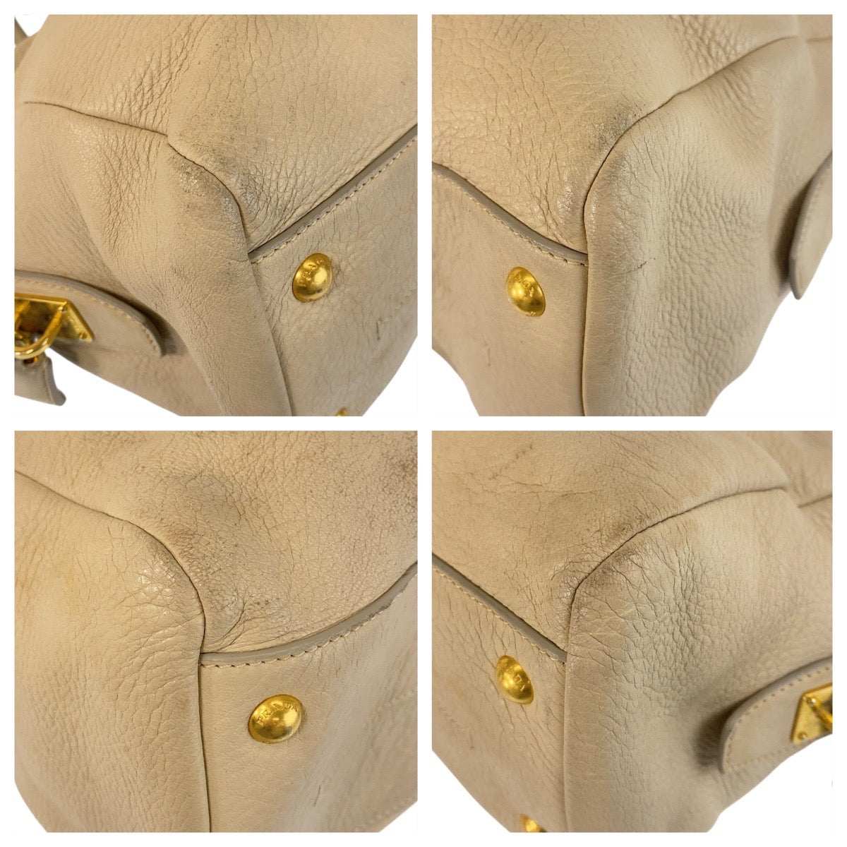 PRADA Handbag leather Beige Gold Metal