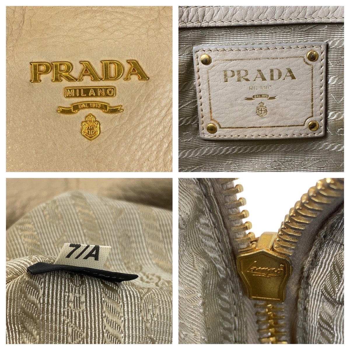 PRADA Handbag leather Beige Gold Metal