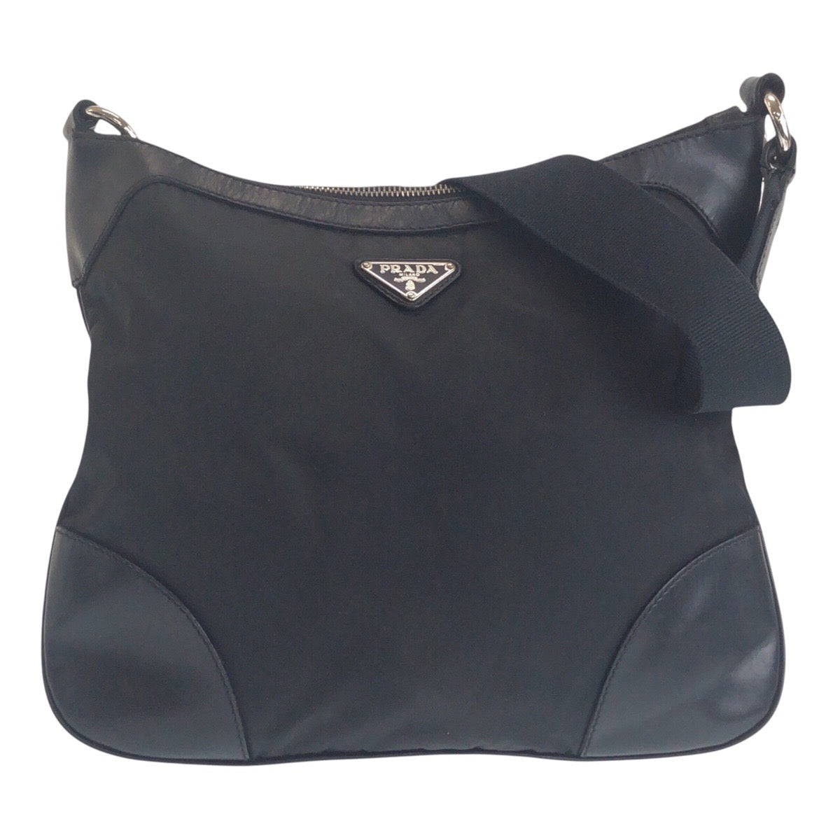 PRADA Shoulder Bag Nylon Black SilverMetal Shoulder Bag Messenger bag Test Triangle With logo Women