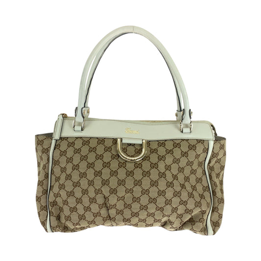 GUCCI Tote Bag 189831 GG canvas Beige White Gold Metal Abbey