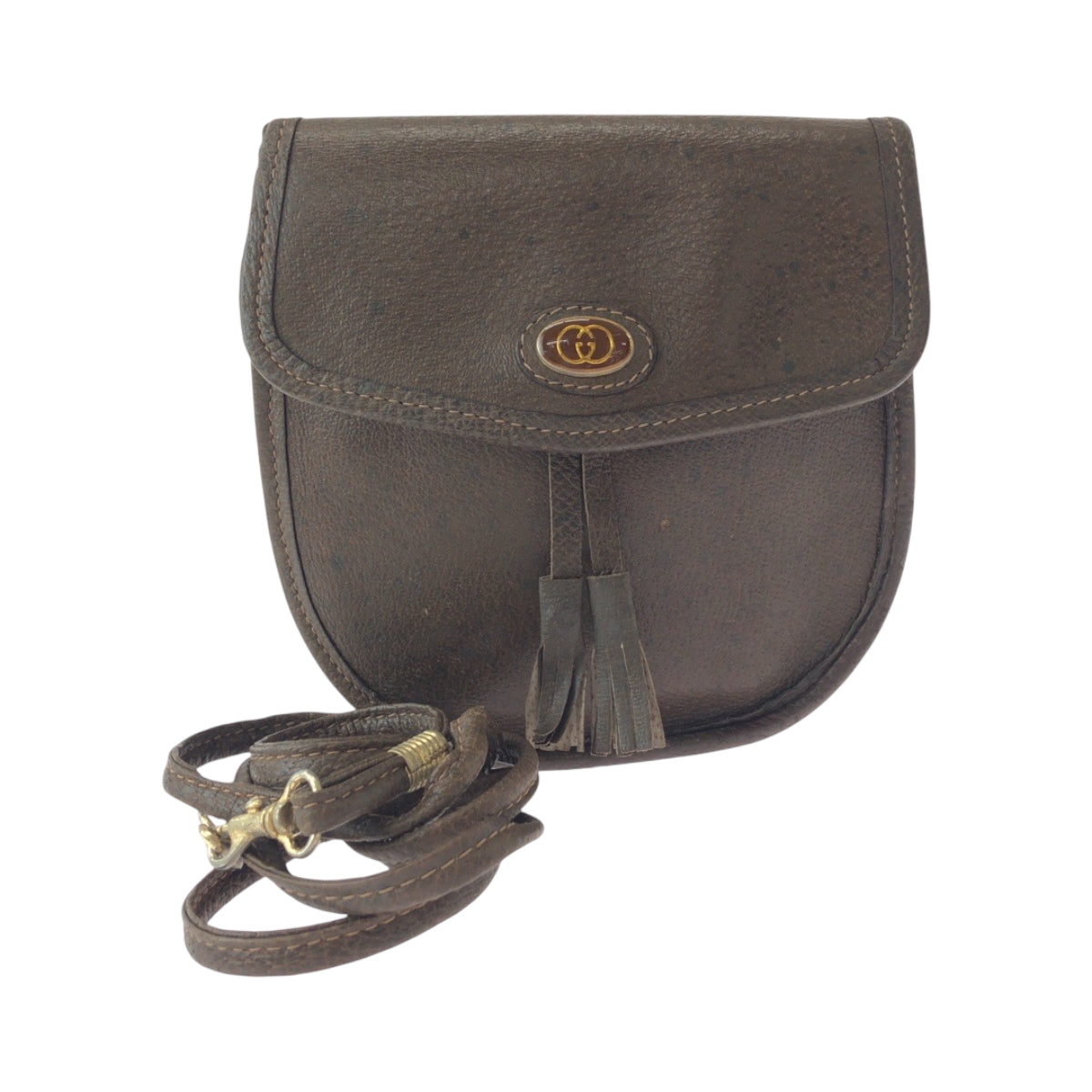 GUCCI Shoulder Bag leather Brown Gold Metal Shoulder Bag pochette Old Gucci Women