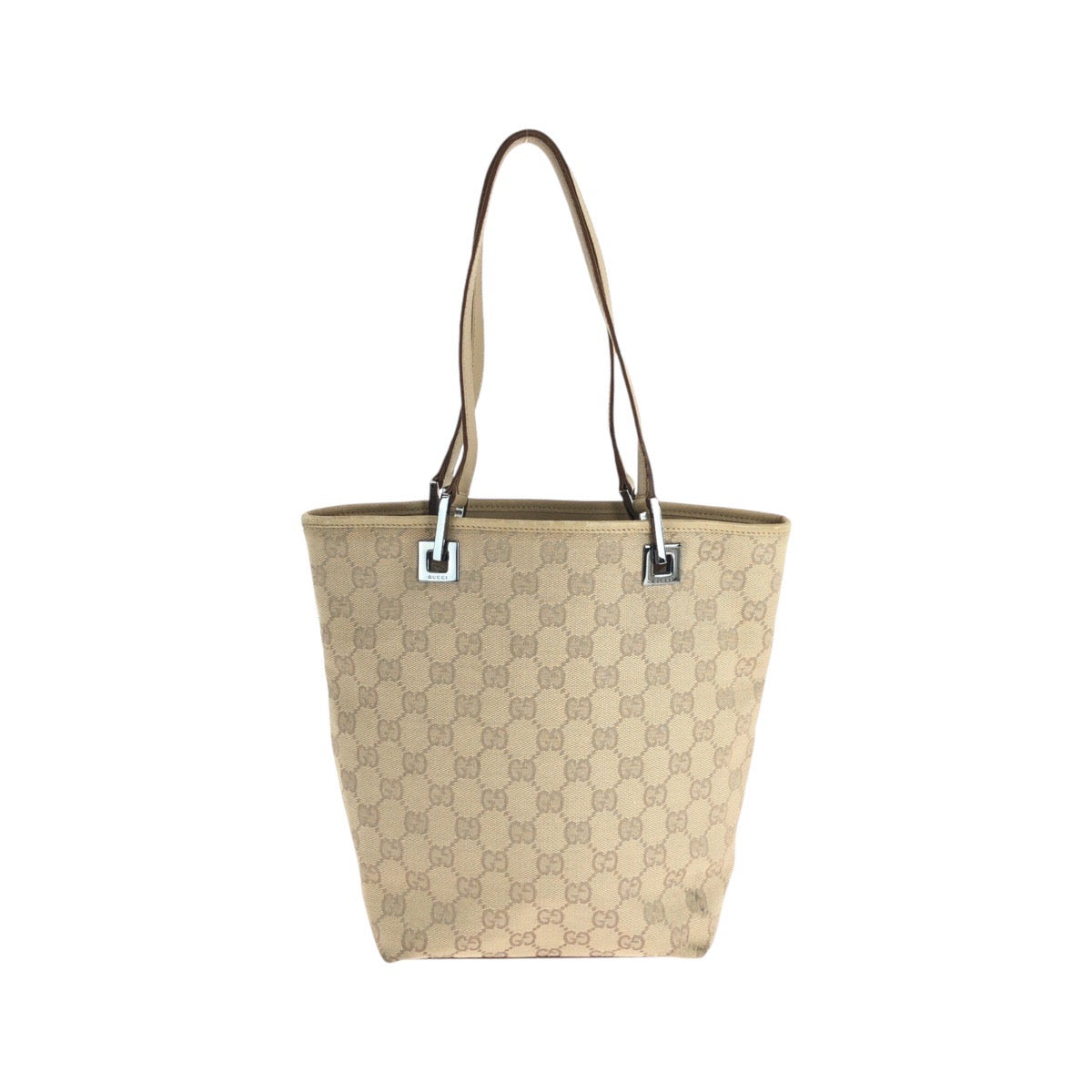 GUCCI Tote Bag 31244 GG canvas, leather Beige Brown SilverMetal Tote Bag Shoulder Bag Women