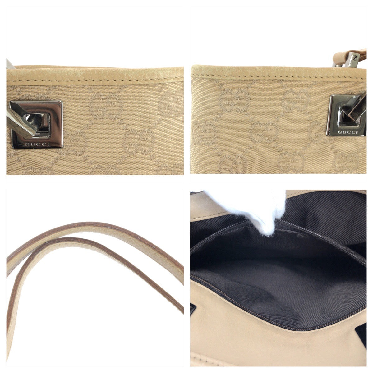 GUCCI Tote Bag 31244 GG canvas, leather Beige Brown SilverMetal Tote Bag Shoulder Bag Women