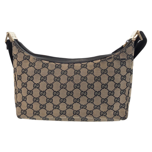 GUCCI Shoulder Bag 019 0433 GG canvas Beige Black Gold Metal Shoulder Bag pochette Women