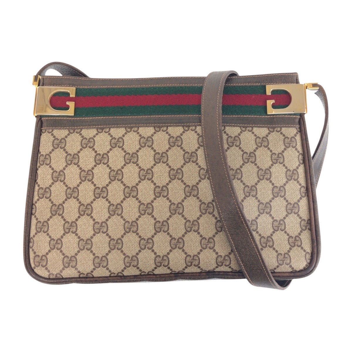 GUCCI Shoulder Bag GG Supreme canvas, leather Beige Brown Gold Metal Shoulder Bag Old Gucci Shelly Line Women