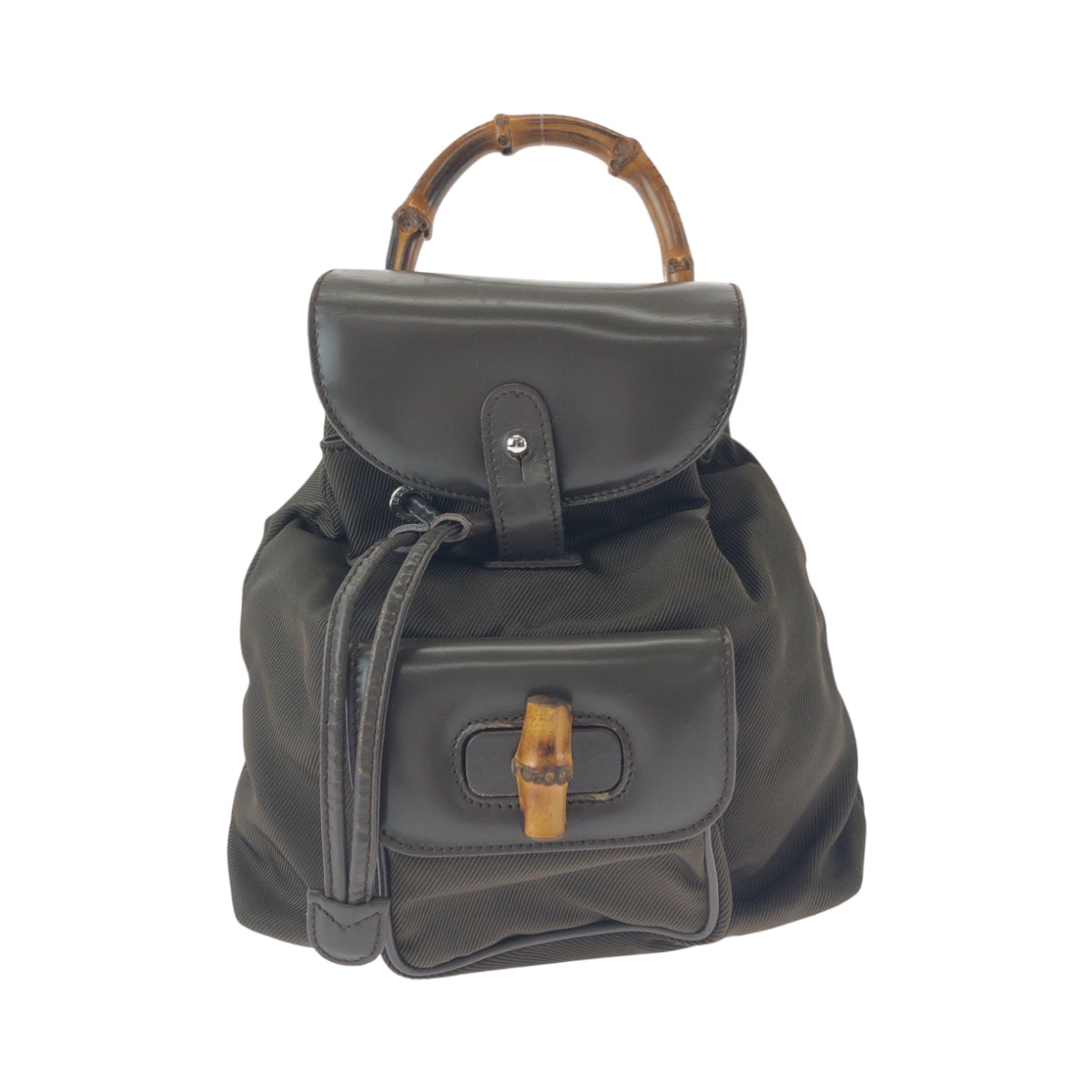 GUCCI Backpack 003 2058 Nylon Khaki Brown SilverMetal Backpack Backpack Bamboo Old Gucci Women