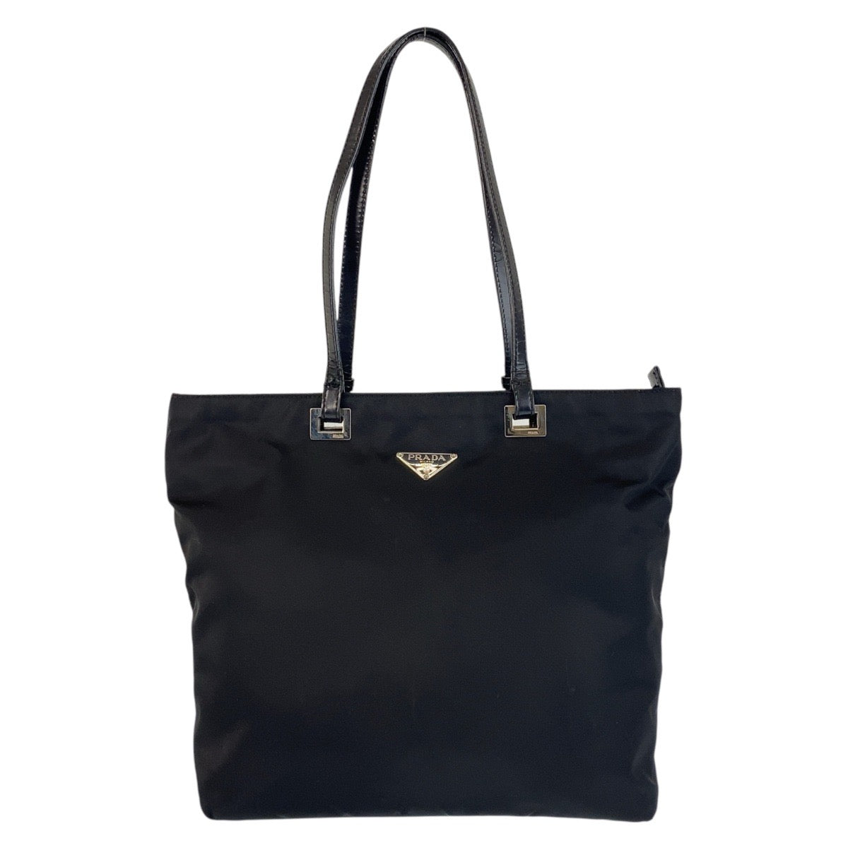 PRADA Tote Bag Nylon, Leather Black SilverMetal Tote Bag Shoulder Bag Test Triangle With logo Women