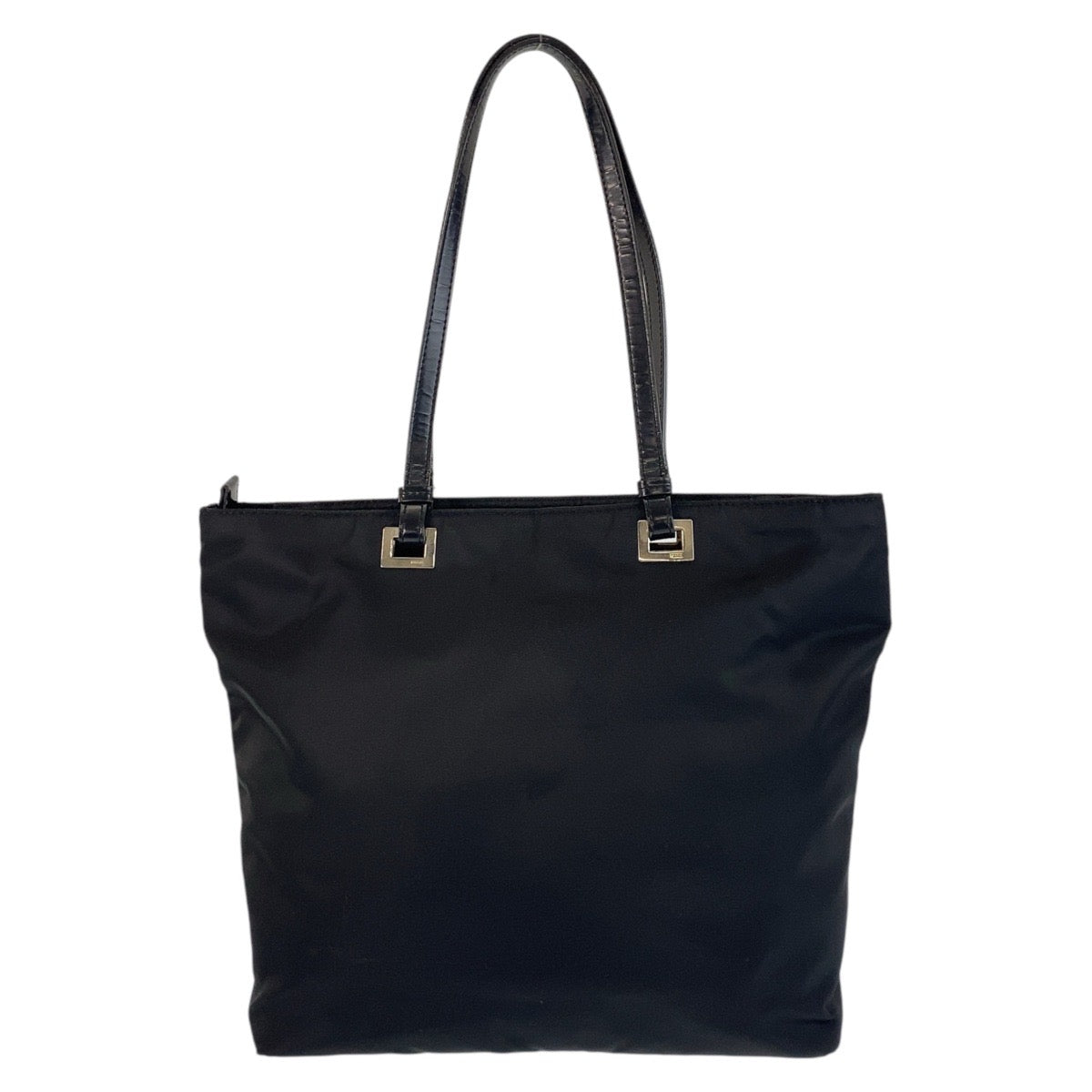 PRADA Tote Bag Nylon, Leather Black SilverMetal Tote Bag Shoulder Bag Test Triangle With logo Women