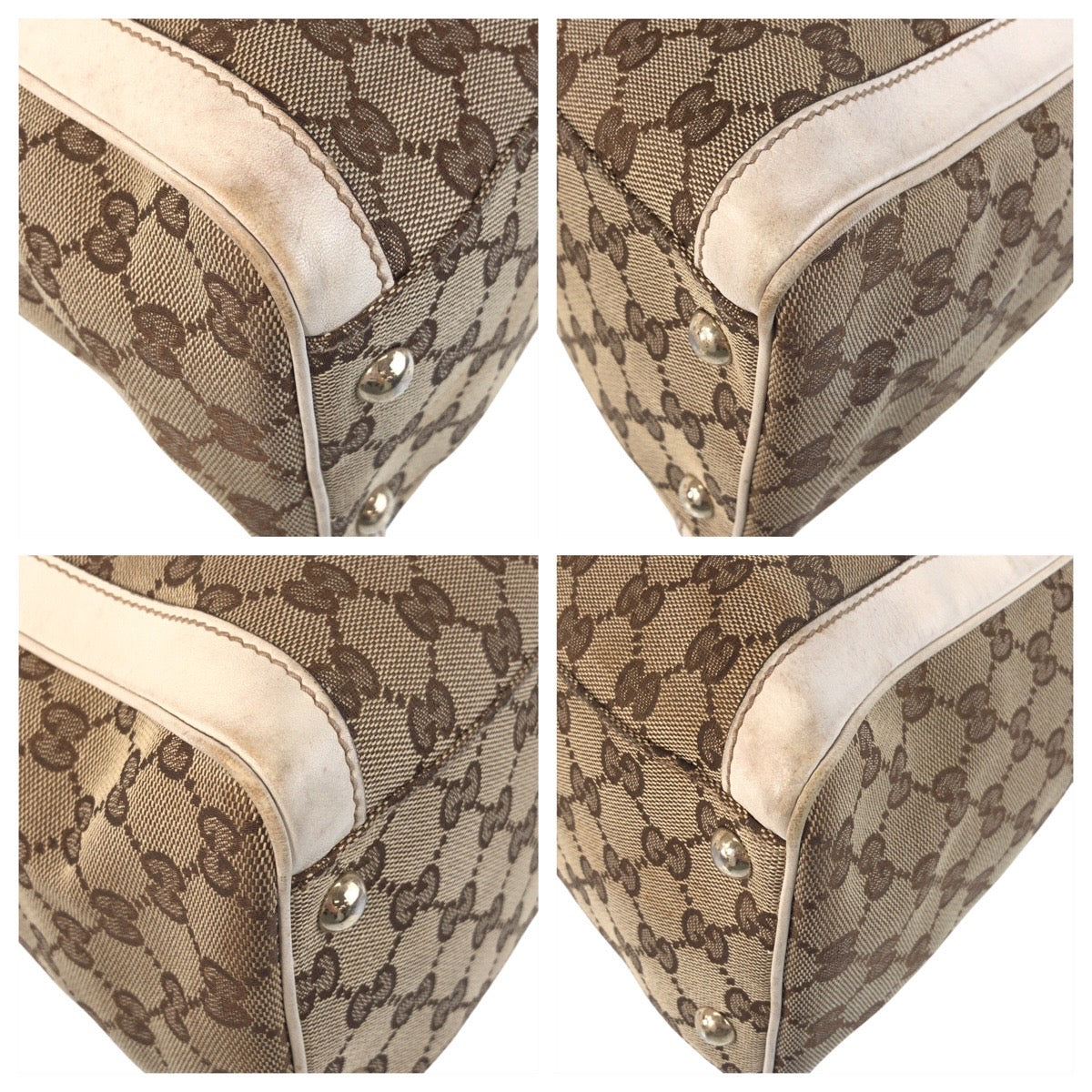 GUCCI Tote Bag 189828 GG canvas Beige Ivory Gold Metal Trophy