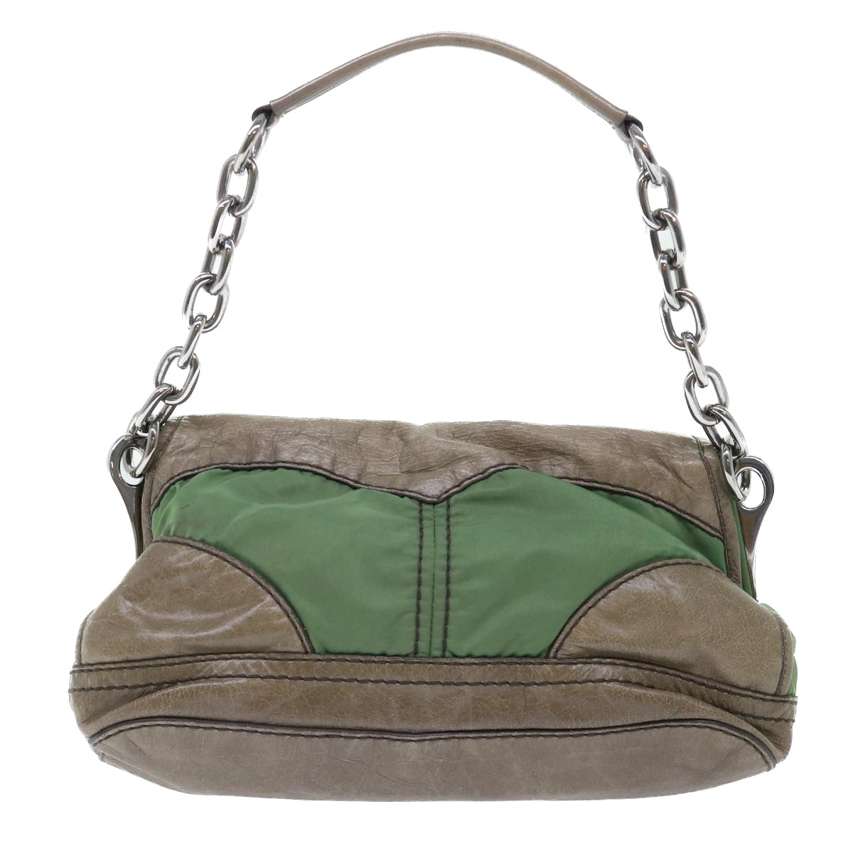 Prada Chain Hand Bag Nylon Leather Green