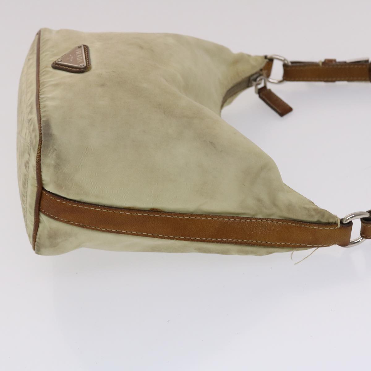Prada Shoulder Bag Nylon Leather Cream