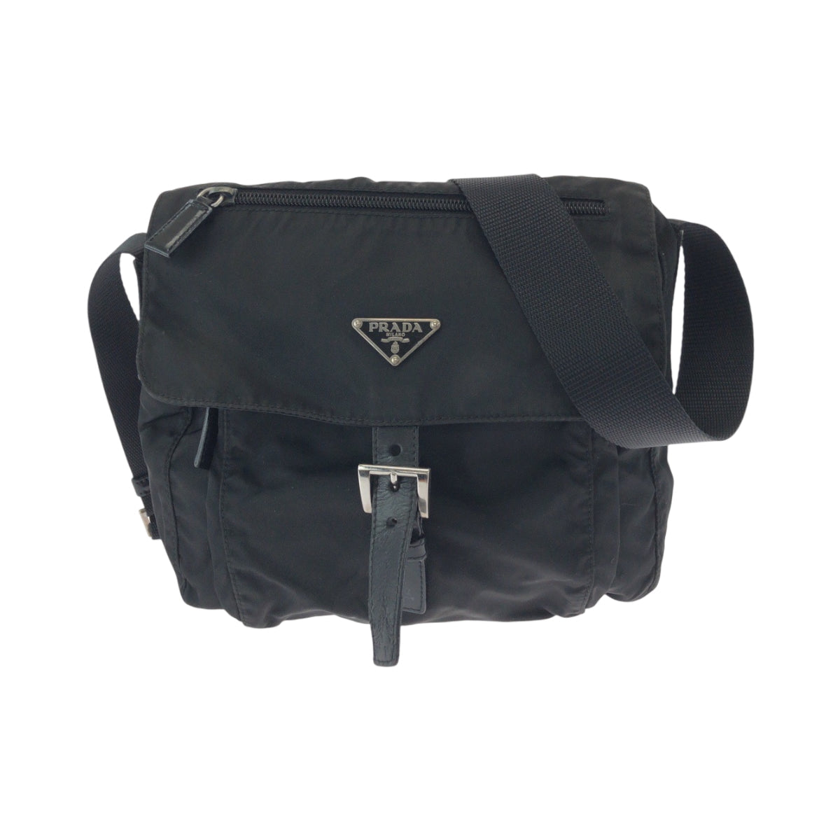 PRADA Shoulder Bag Nylon Black SilverMetal Shoulder Bag pochette Test Triangle With logo Women