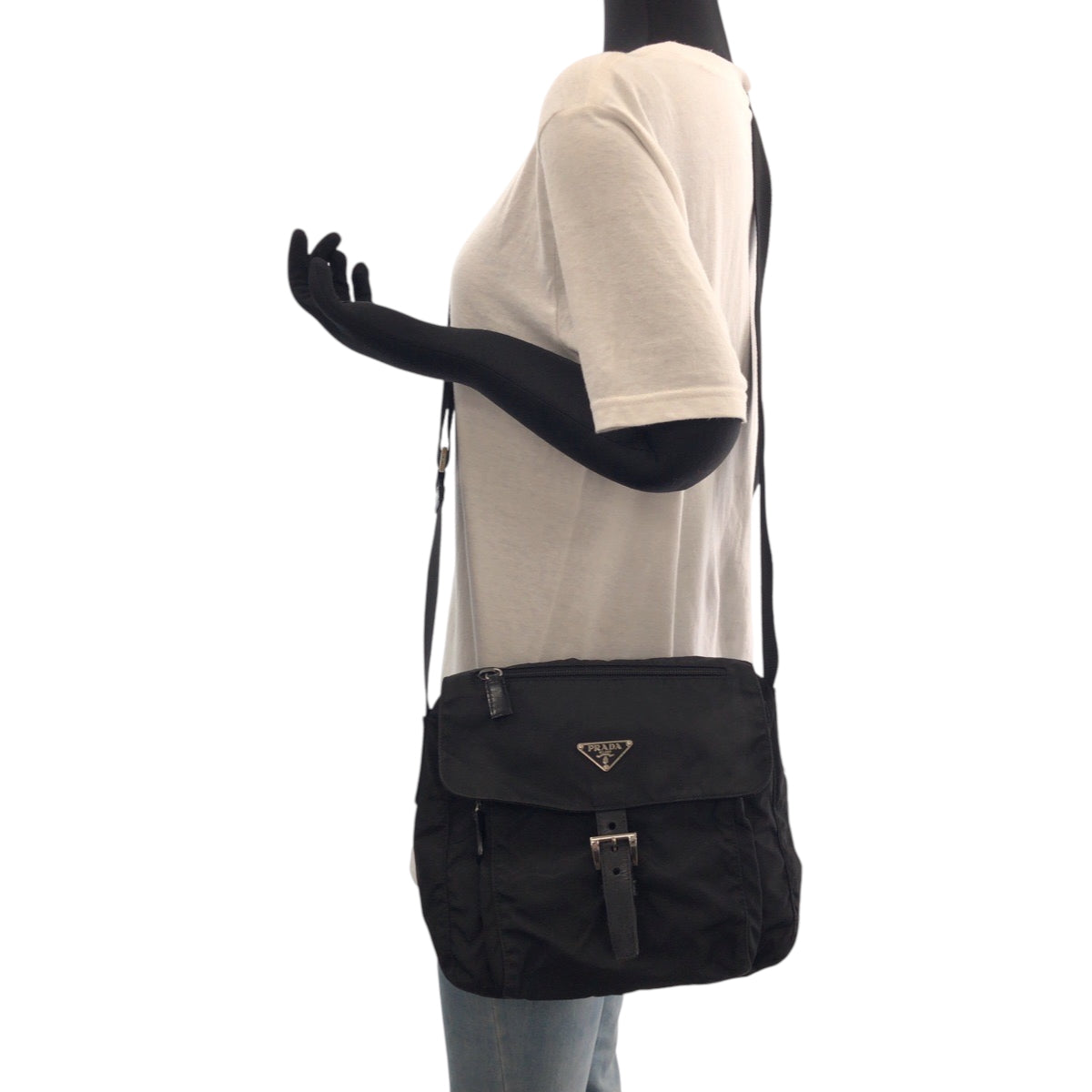 PRADA Shoulder Bag Nylon Black SilverMetal Shoulder Bag pochette Test Triangle With logo Women