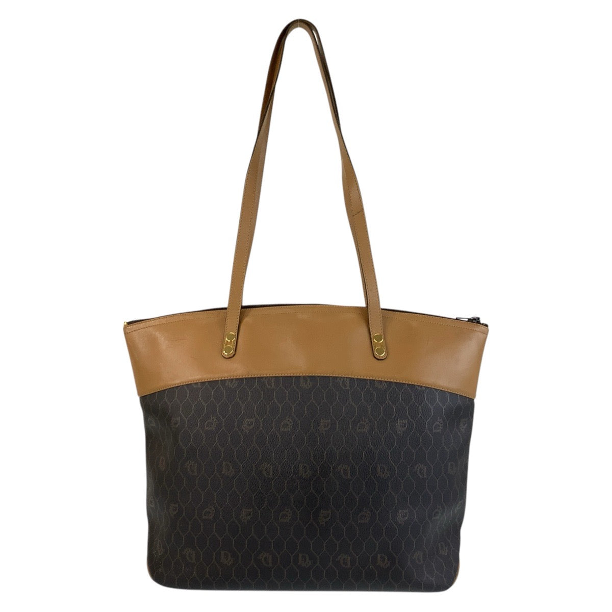 Christian Dior Tote Bag PVC, Leather Brown Camel Gold Metal Tote Bag Shoulder Bag Honeycomb Women