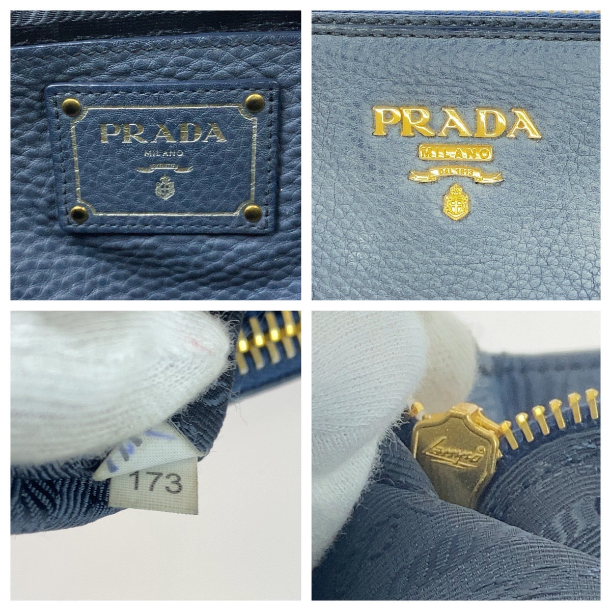 PRADA Tote Bag BN2420 leather Blue GoldMetal Tote Bag handbag Vitterodino logo Women