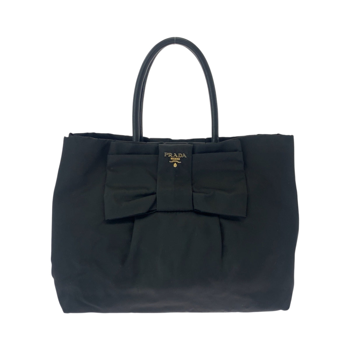 PRADA Tote Bag BN1601 Nylon Black GoldMetal Tote Bag handbag Test logo ribbon Women