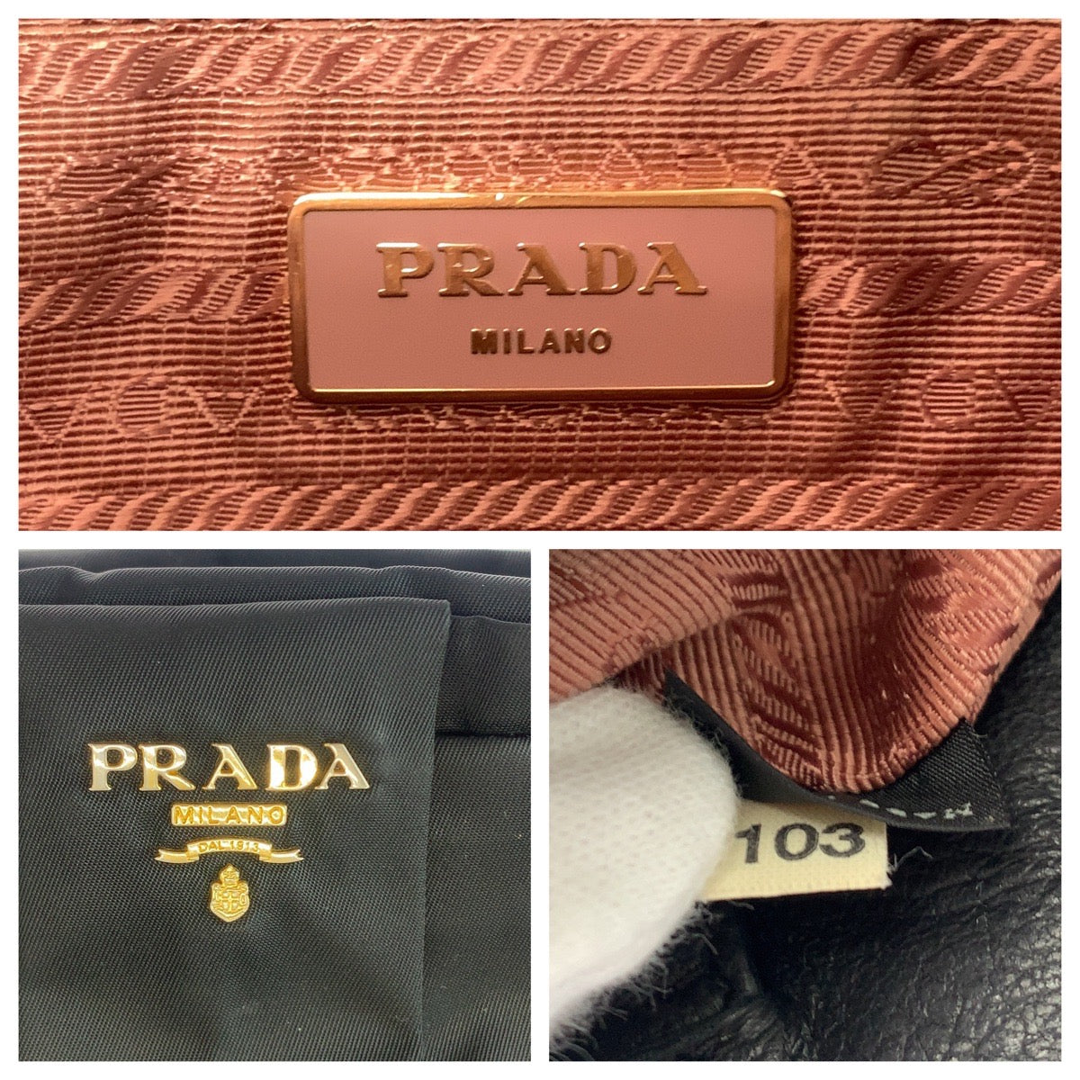 PRADA Tote Bag BN1601 Nylon Black GoldMetal Tote Bag handbag Test logo ribbon Women