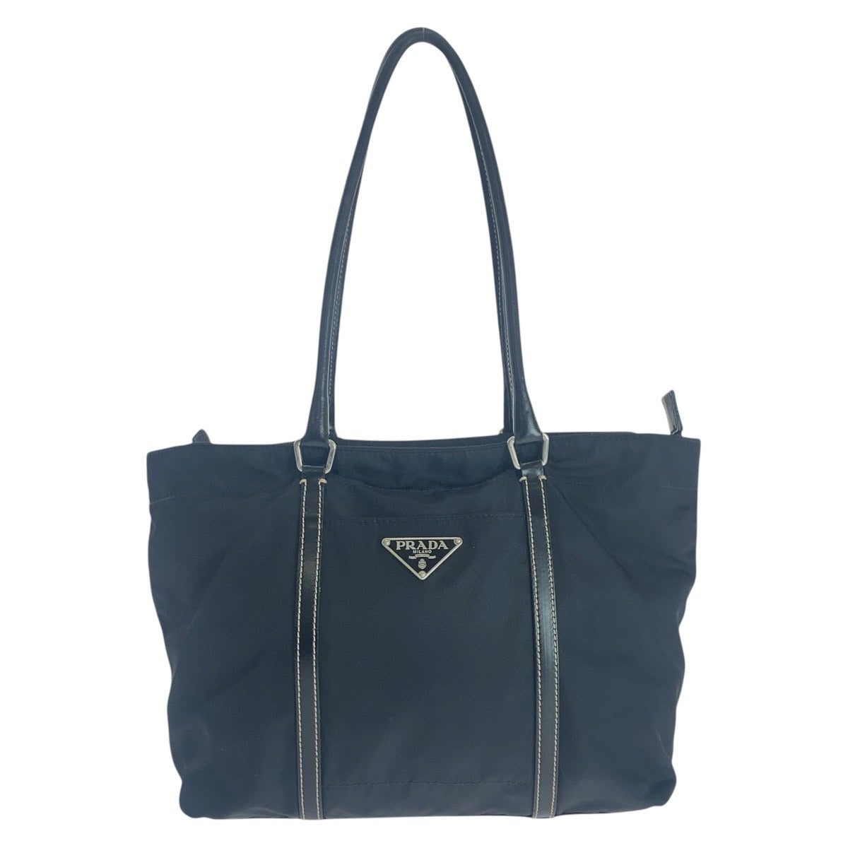 PRADA Tote Bag Nylon, Leather Black SilverMetal Tote Bag Shoulder Bag Test Triangle With logo Women