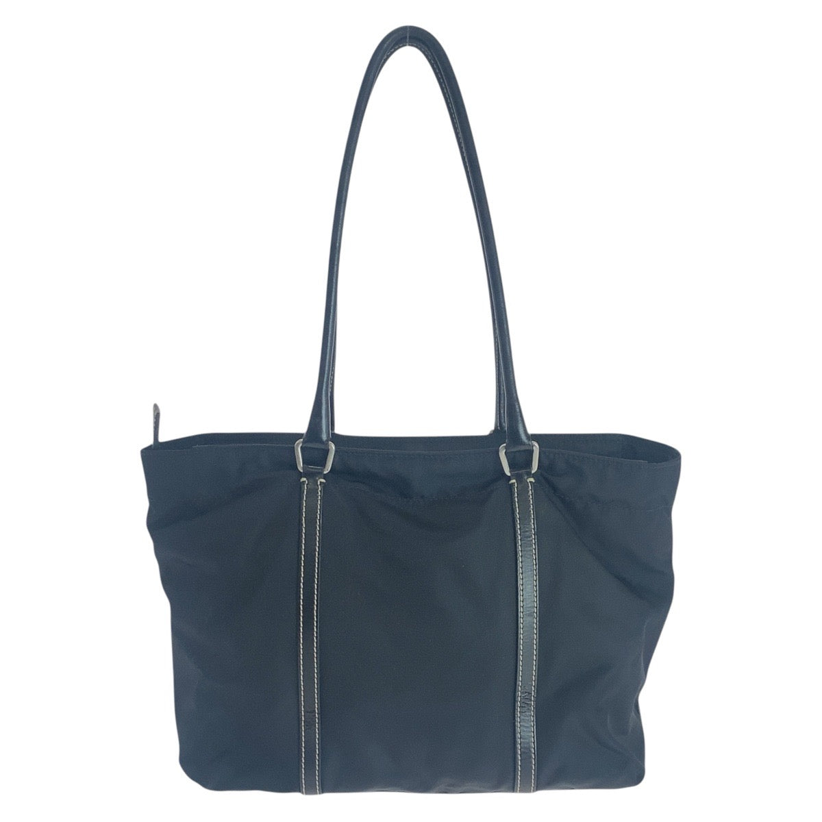PRADA Tote Bag Nylon, Leather Black SilverMetal Tote Bag Shoulder Bag Test Triangle With logo Women