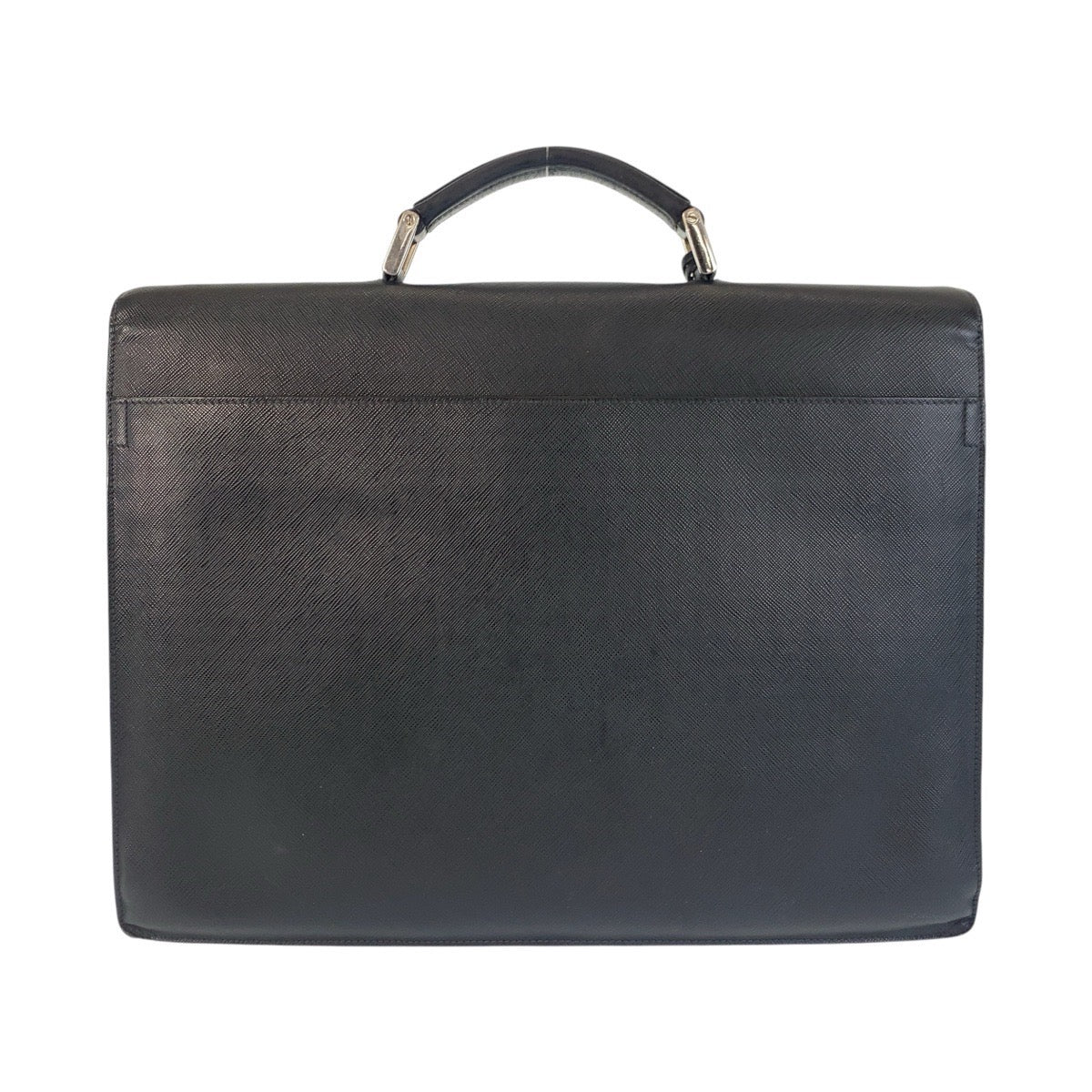 PRADA Business bag leather Black SilverMetal Business bag briefcase Safiano mens