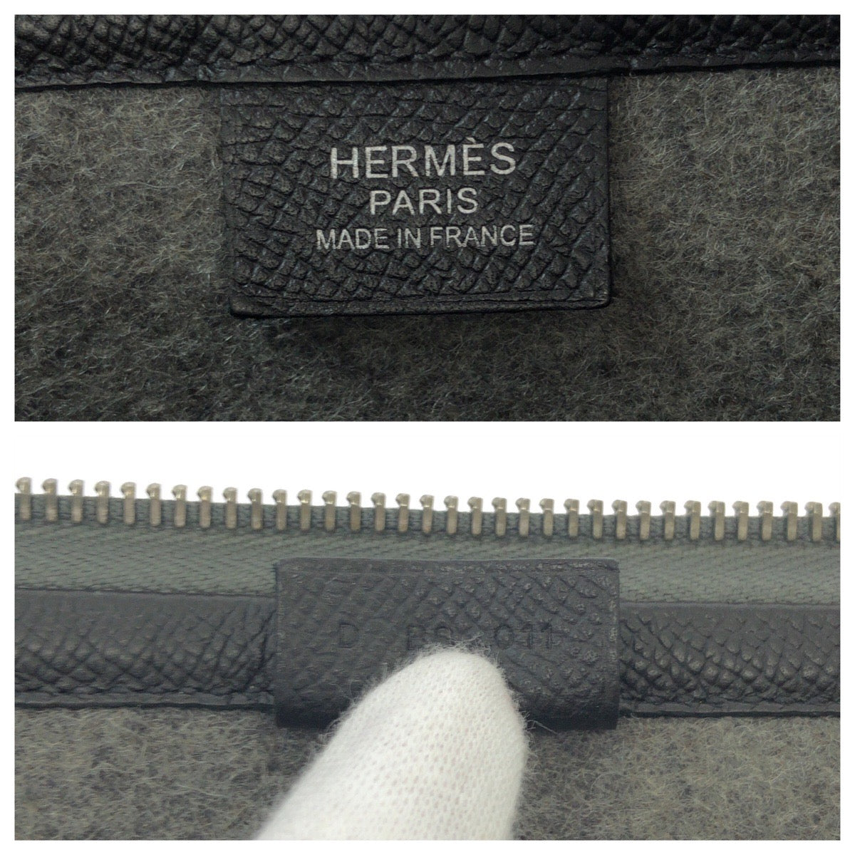HERMES Clutch bag Felt, Epsom Grey Black Ivory SilverMetal Clutch bag business bag Toudou 37 mens