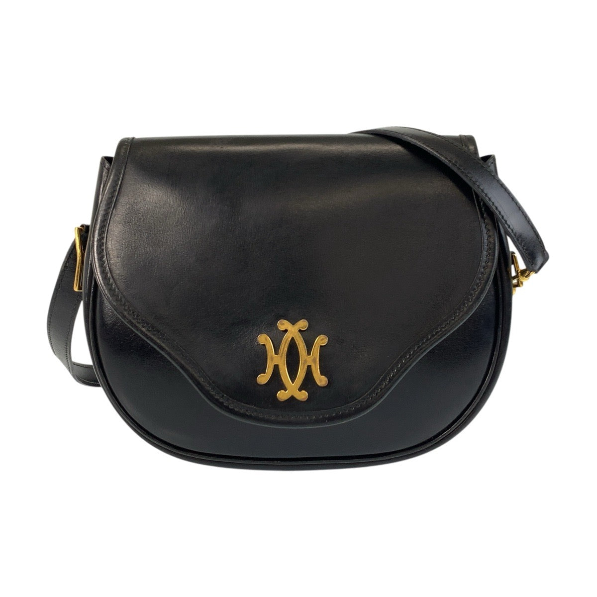 HERMES Shoulder Bag leather Black GoldMetal Shoulder Bag pochette Women