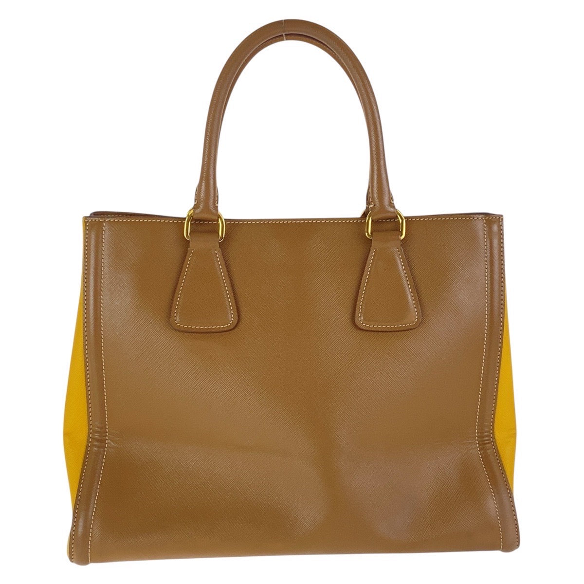 PRADA Tote Bag leather Brown Yellow Gold Metal Tote Bag Shoulder Bag 2WAY Safiano Triangle With logo Women