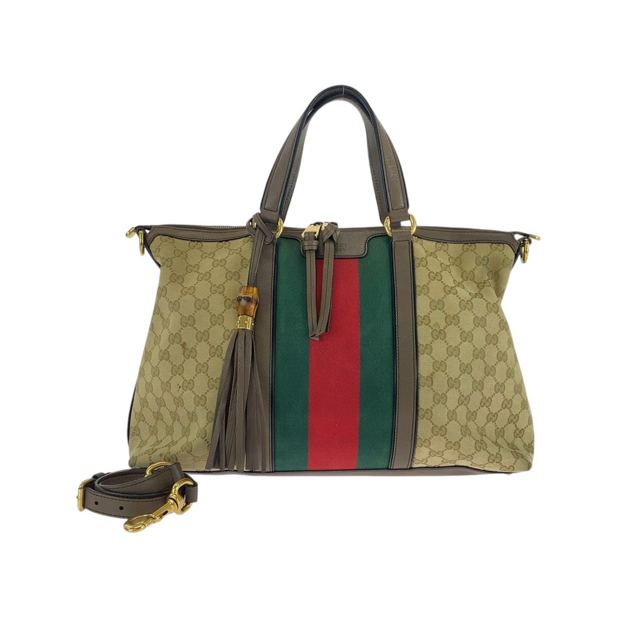 Gucci GG Canvas/Leather Sherry Line 2way Tote Bag 309621