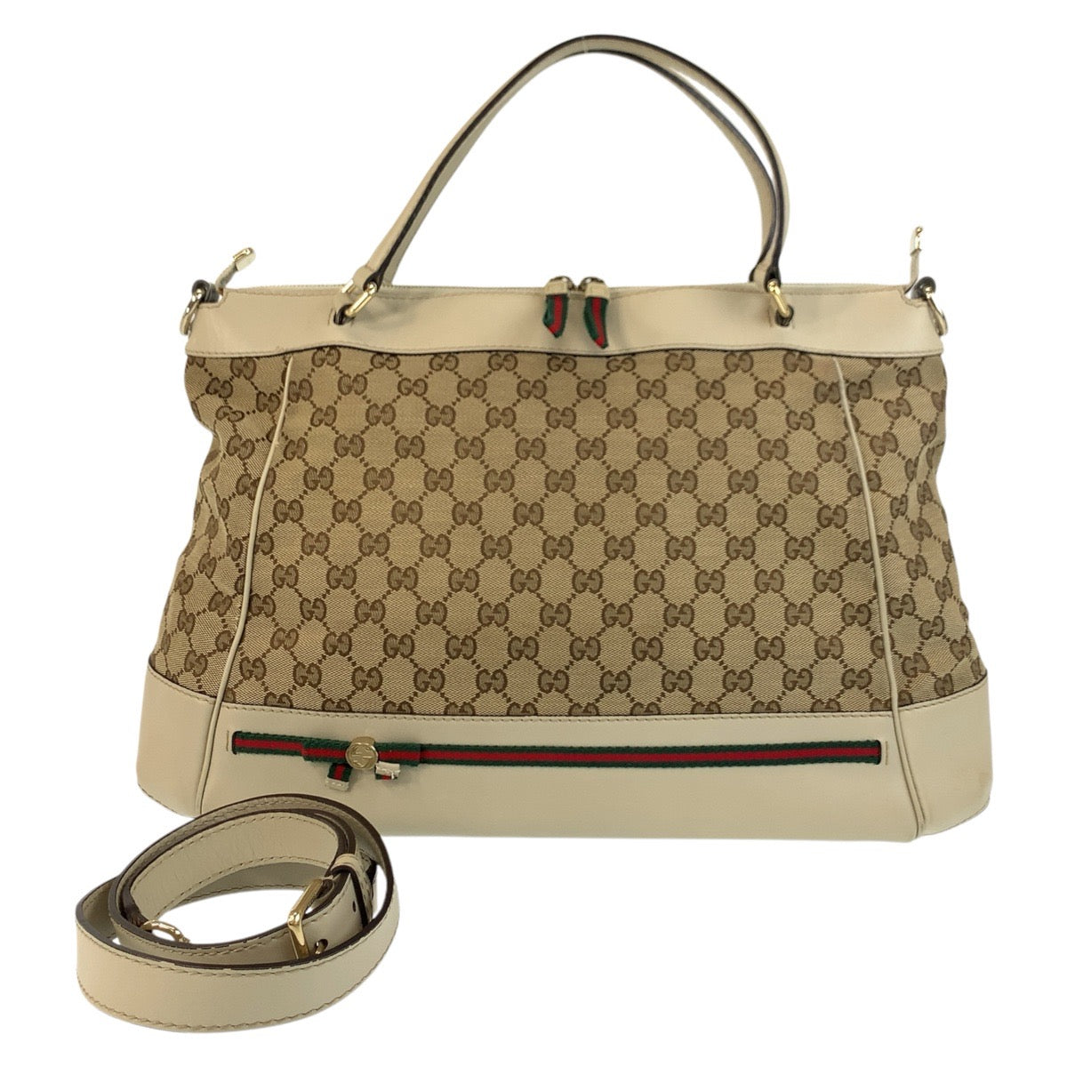 GUCCI Tote Bag 257349 GG canvas, leather Beige Gold Metal Tote Bag Shoulder Bag 2way Mayfair Sherry Line Women