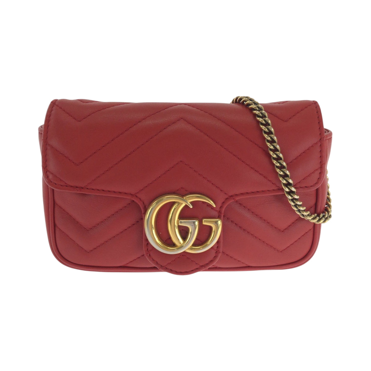 GUCCI Shoulder Bag 476433 leather Red Gold Metal ChainShoulder Bag GG Marmont Women