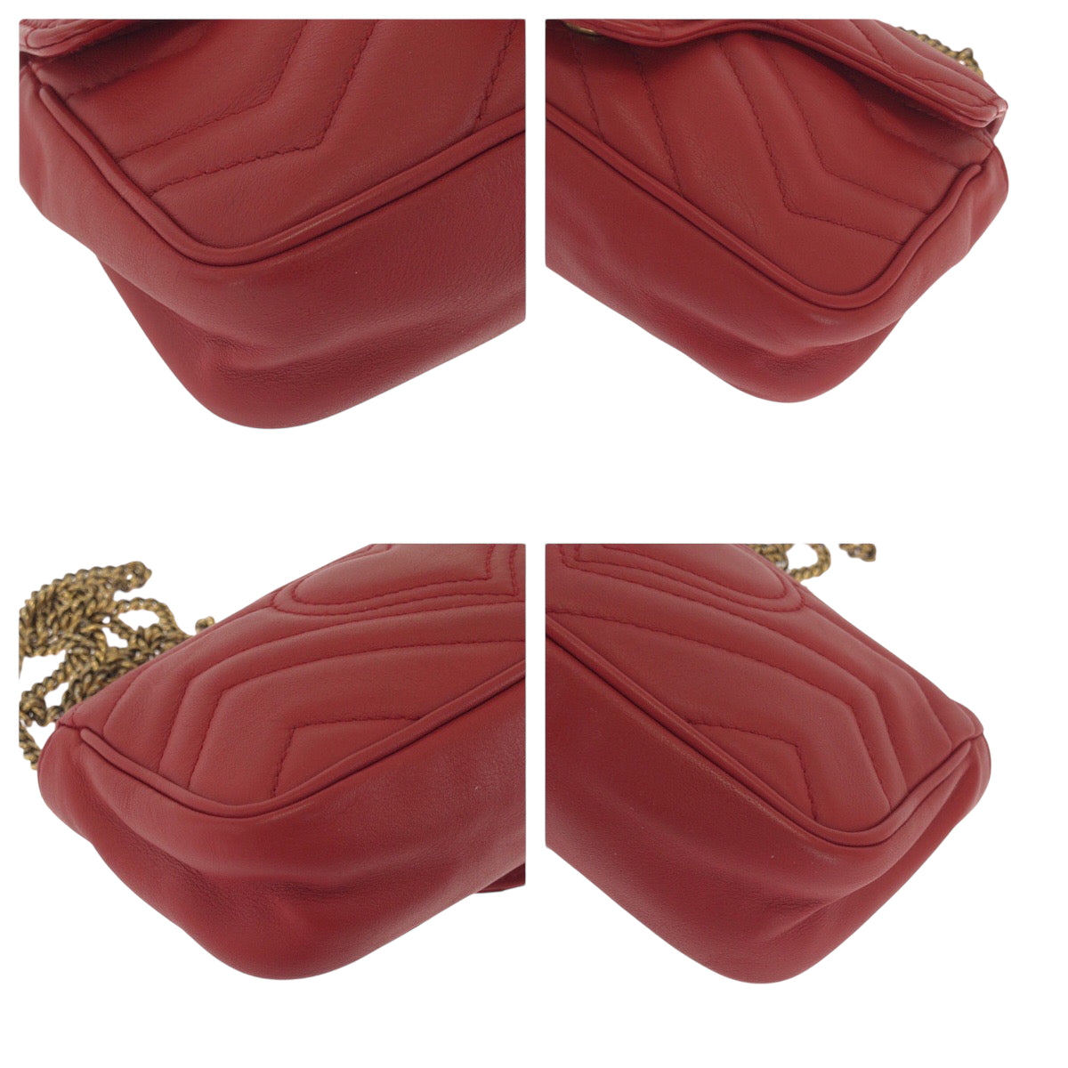 GUCCI Shoulder Bag 476433 leather Red Gold Metal ChainShoulder Bag GG Marmont Women