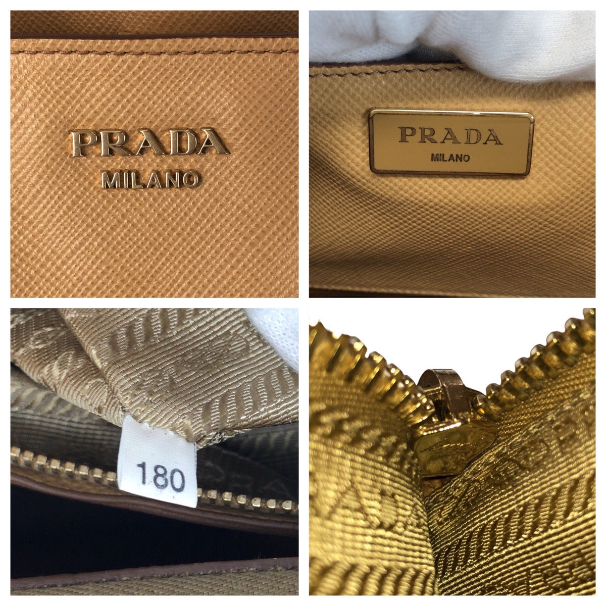 PRADA Handbag leather Beige Gold Metal Handbag Shoulder Bag 2way Safiano Women
