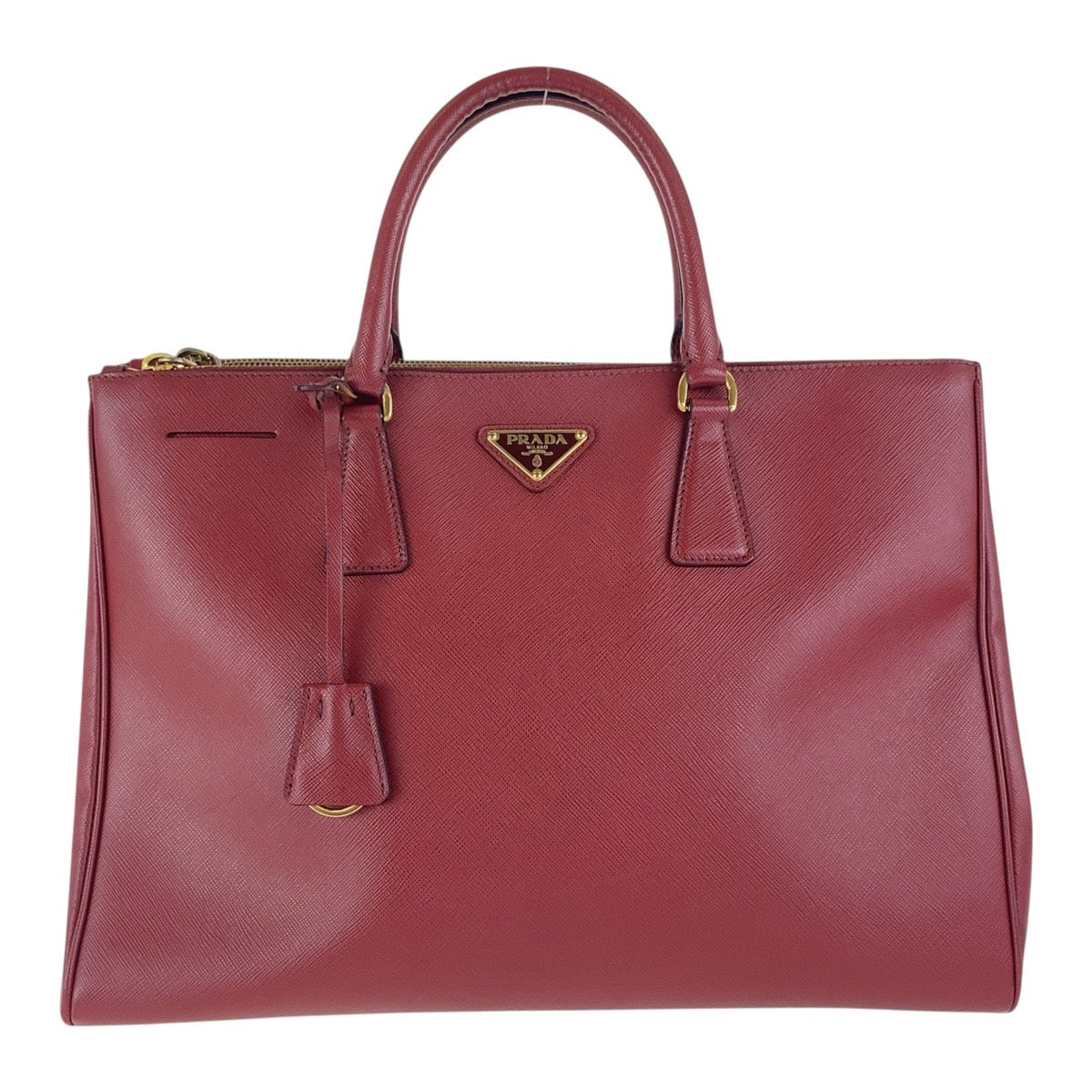 PRADA Tote Bag leather Red Gold Metal Tote Bag handbag Galleria Saffiano Triangle With logo Women