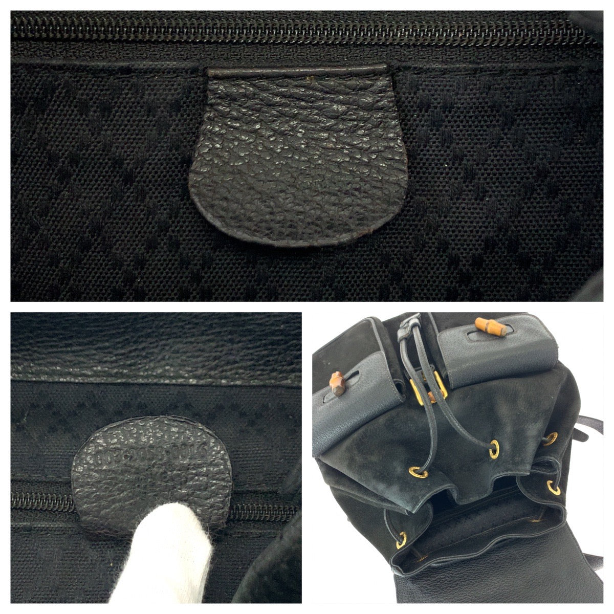 GUCCI Backpack 003 2058 0016 Suede, Leather Black Brown Gold Metal Backpack Backpack Bamboo Women