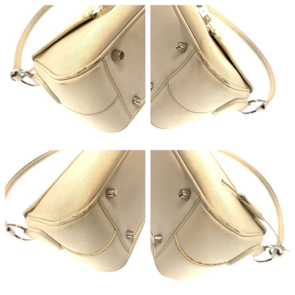 PRADA Shoulder Bag leather White SilverMetal Shoulder Bag handbag Safiano Women