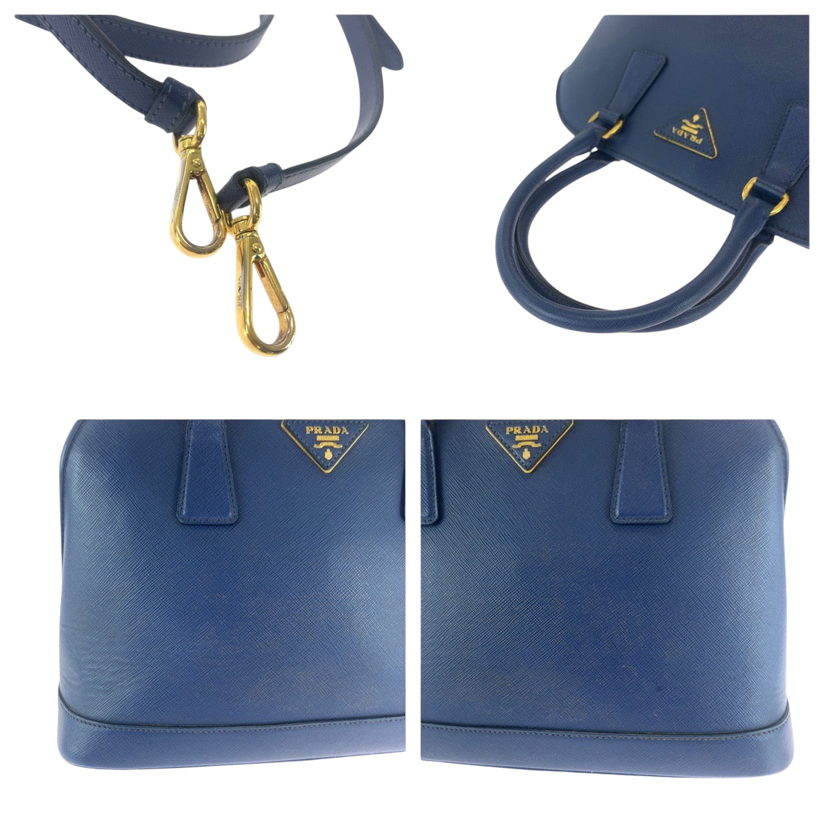 PRADA Shoulder Bag BL0537 leather Blue GoldMetal Shoulder Bag Handbag 2way Safiano Triangle With logo Women