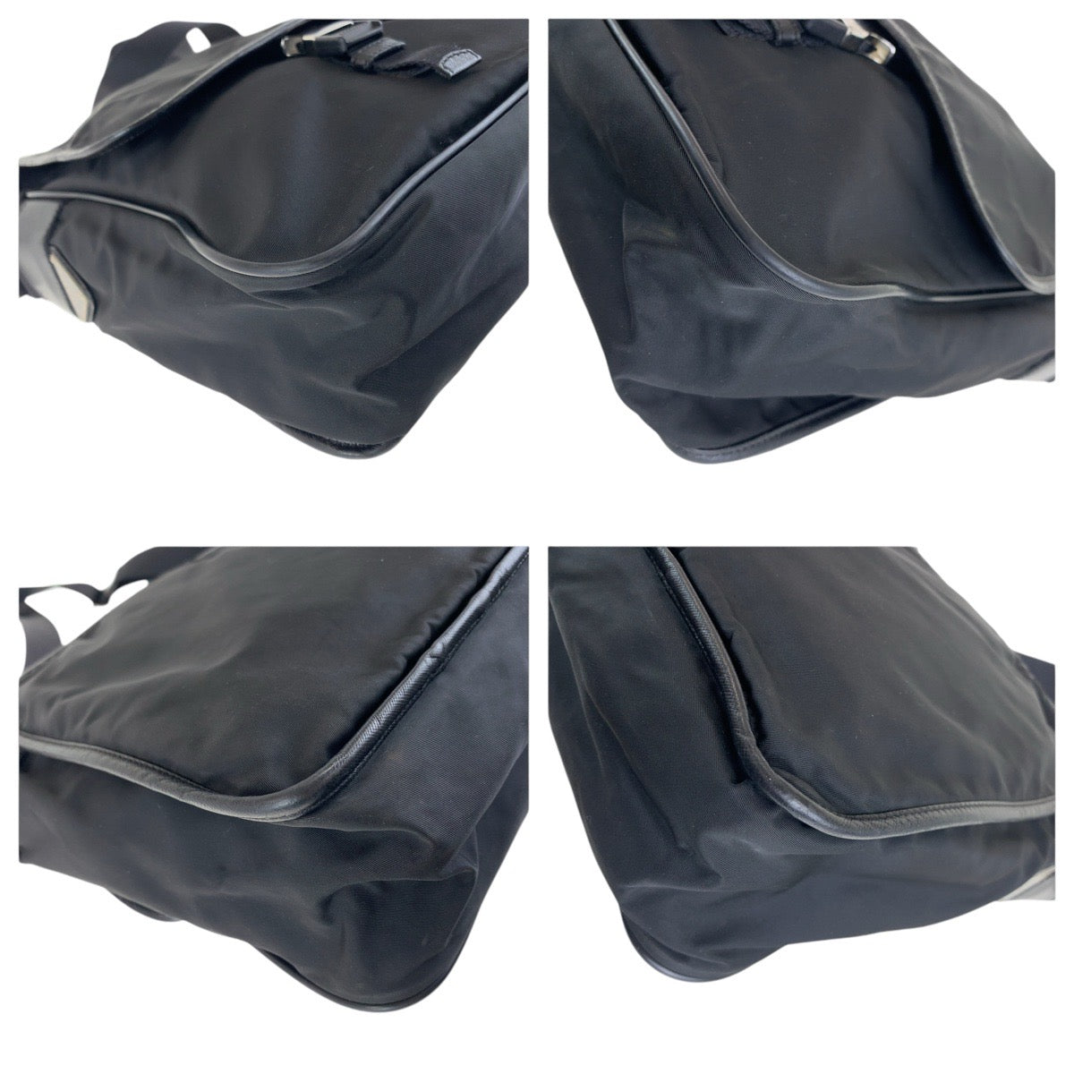 PRADA Shoulder Bag Nylon, Leather Black SilverMetal Shoulder Bag pochette Testo Saffiano Triangle With logo mens