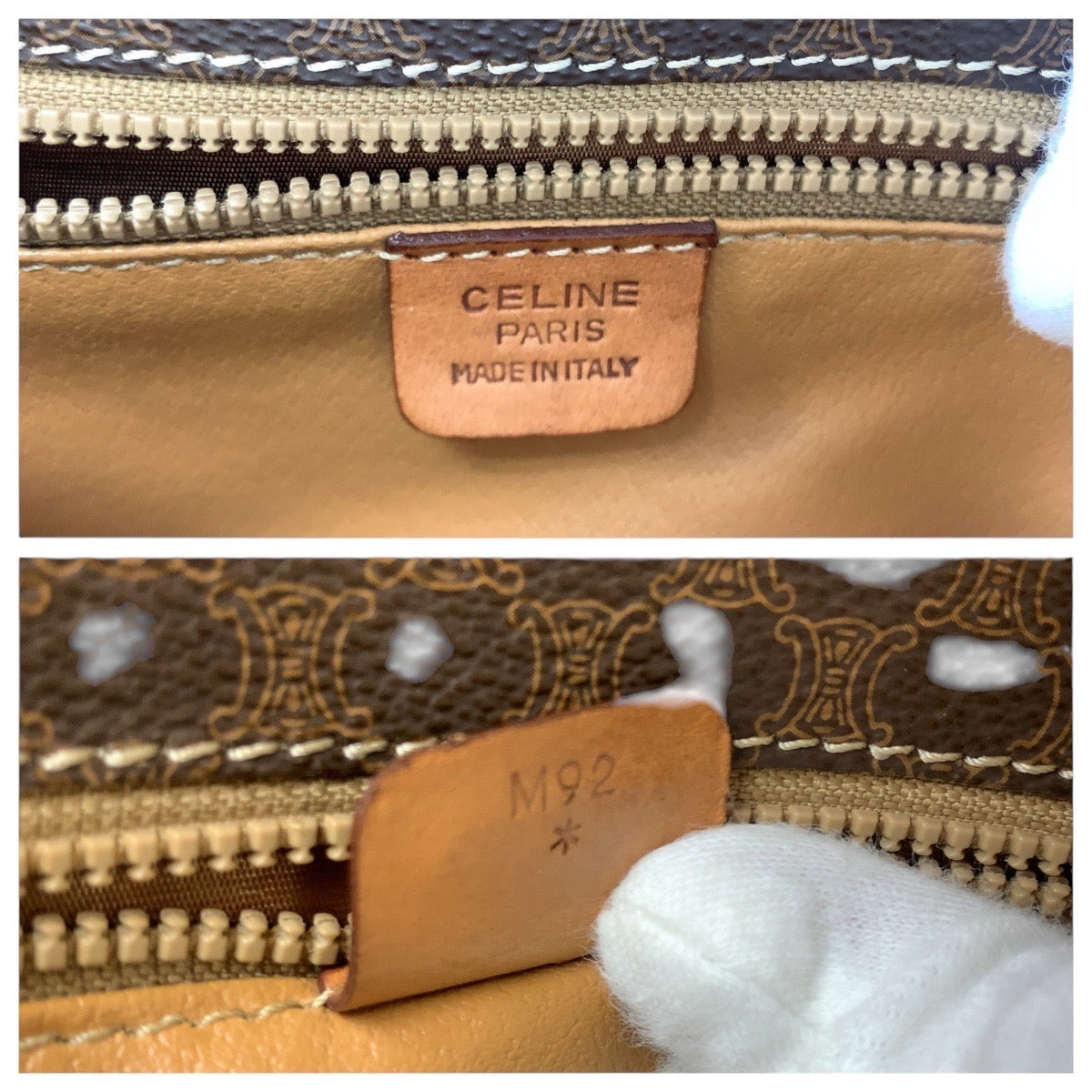 CELINE Shoulder Bag PVC, Leather Brown Gold Metal Shoulder Bag pochette Macadam Women