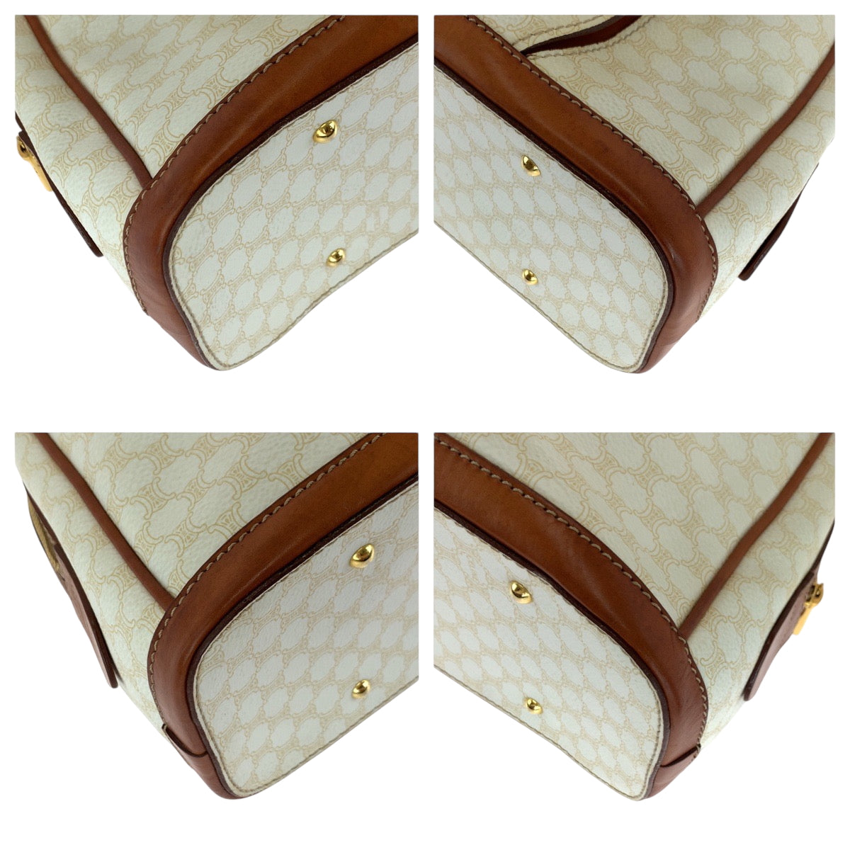 CELINE Handbag PVC White Brown Gold Metal Handbags Mini Boston Duffel bag Macadam Women
